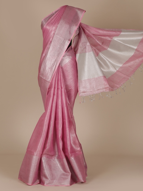 

Pothys Pink Solid Pure Linen Saree