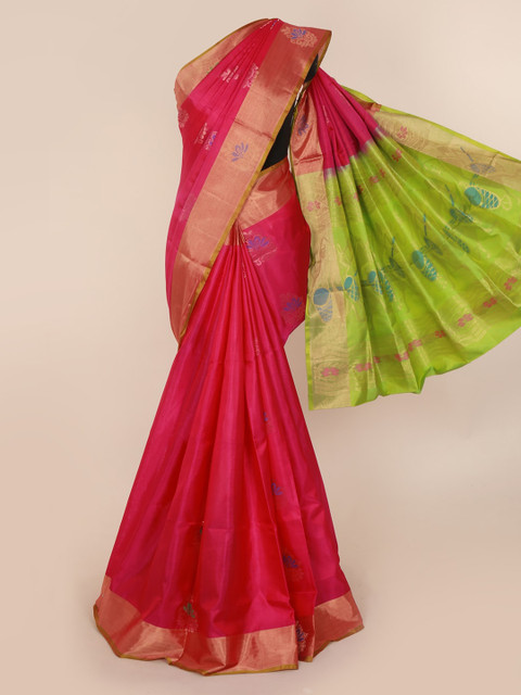 

Pothys Pink & Green Pure Silk Woven Design Kanjeevaram Saree