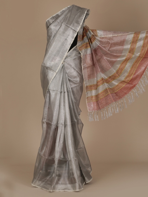 

Pothys Grey Solid Pure Linen Saree