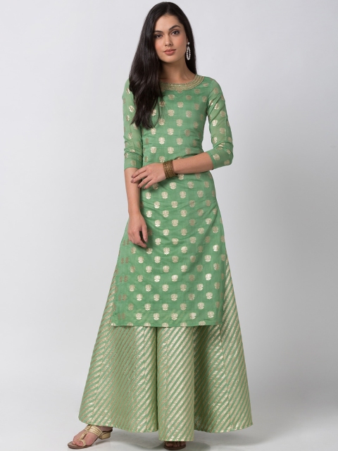

Ethnicity Women Green Woven Design Straight Kurta