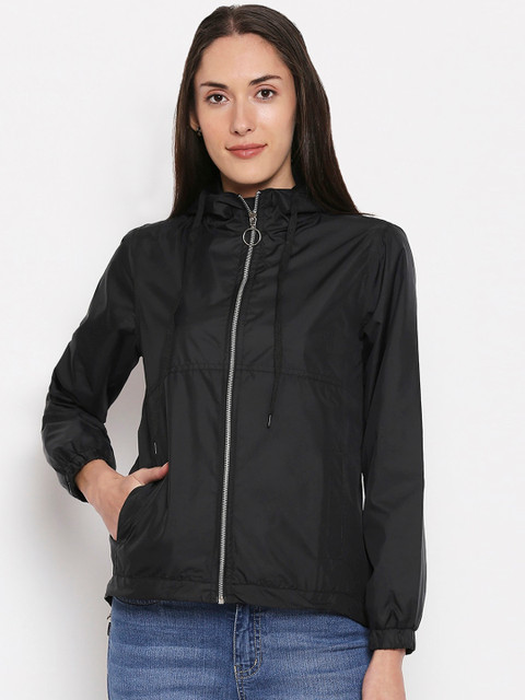 

People Women Black Solid Bomber Jacket
