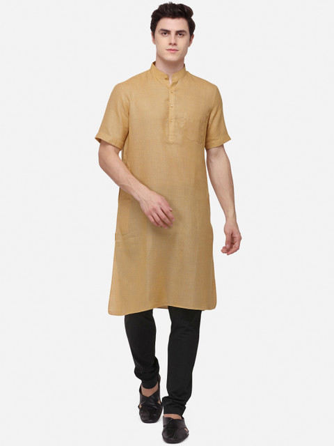 

JADE BLUE Men Khaki Solid Straight Modi Kurta