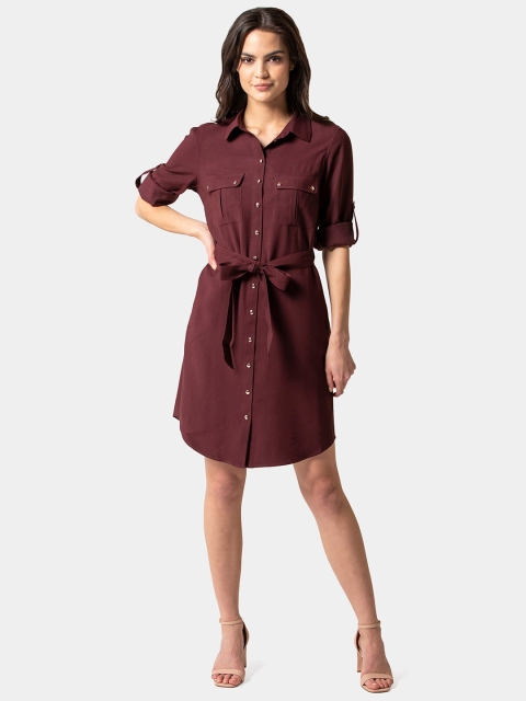 

Forever New Women Burgundy Solid Shirt Dress