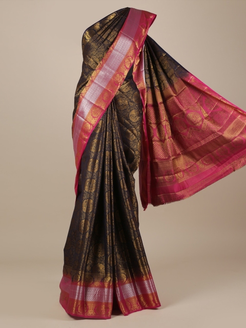 

Pothys Navy Blue & Gold-Toned Jute Silk Printed Saree