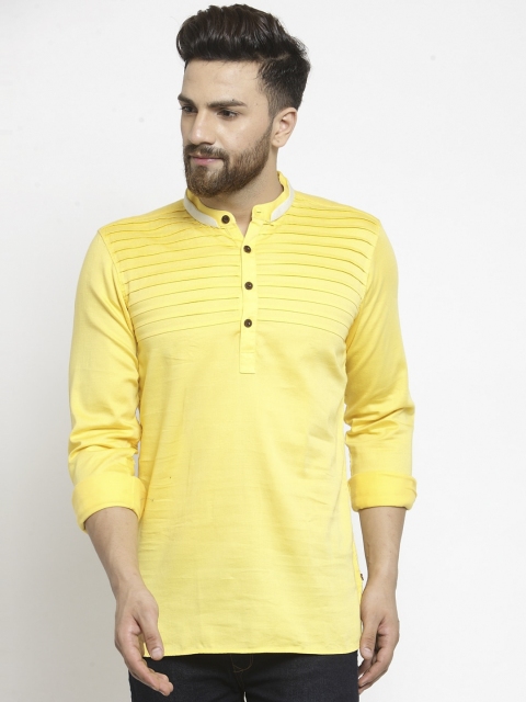 

RG DESIGNERS Men Yellow Solid Straight Kurta
