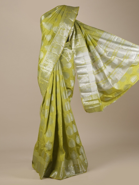 

Pothys Fluorescent Green Printed Jute Silk Saree