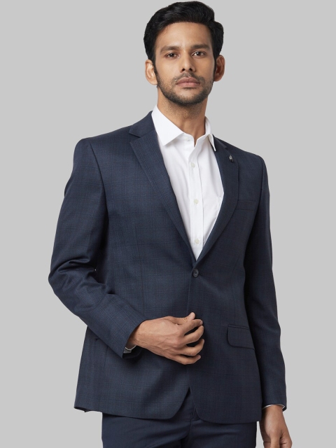 

Park Avenue Men Navy Blue Checked Single-Breasted Formal Blazer