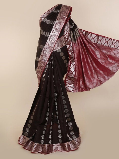 

Pothys Brown & Silver-Toned Pure Silk Woven Design Kanjeevaram Saree