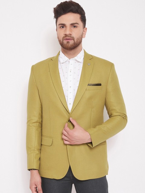 

Canary London Men Khaki-Coloured Solid Slim-Fit Single-Breasted Woollen Casual Blazer