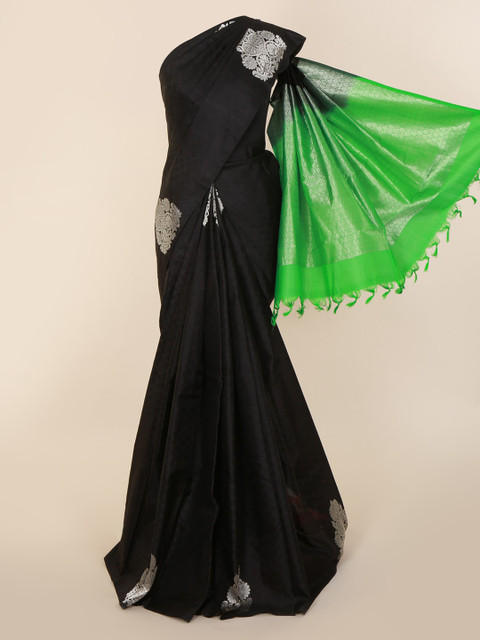 

Pothys Black & Green Pure Silk Woven Design Kanjeevaram Saree