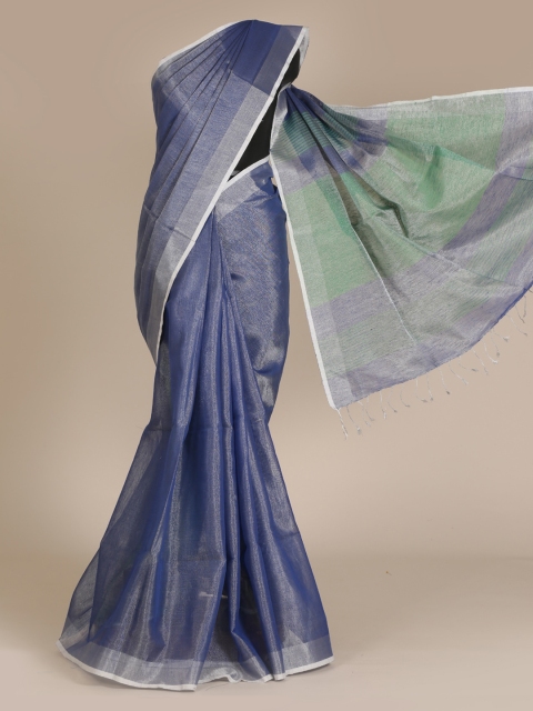 

Pothys Blue Solid Pure Linen Saree