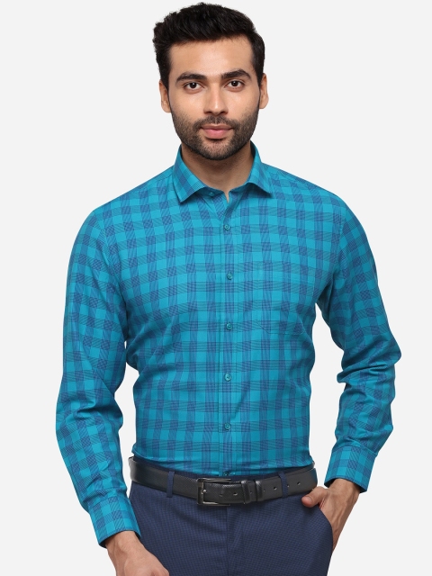 

Greenfibre Men Blue Slim Fit Checked Formal Shirt