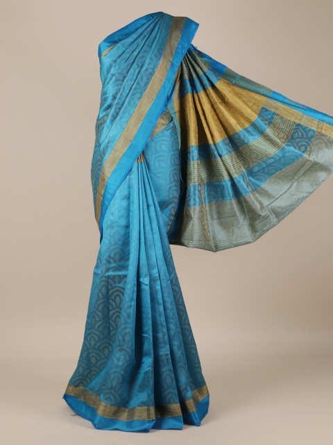 

Pothys Blue Printed Jute Silk Saree