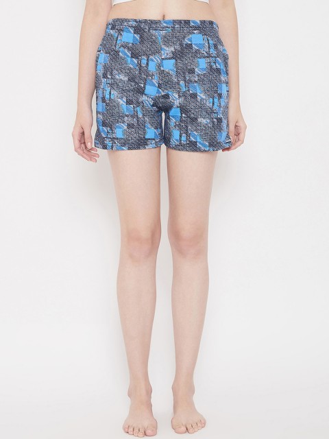 

Clovia Women Blue & Grey Printed Print Me Pretty Lounge Shorts