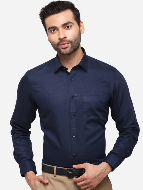 

Greenfibre Men Navy Blue Slim Fit Self Design Formal Shirt