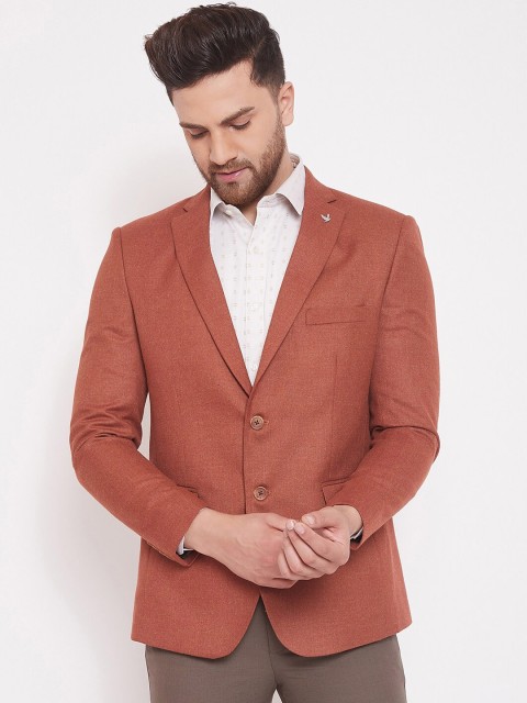 

Canary London Men Rust Brown Solid Woollen Single-Breasted Slim-Fit Blazer