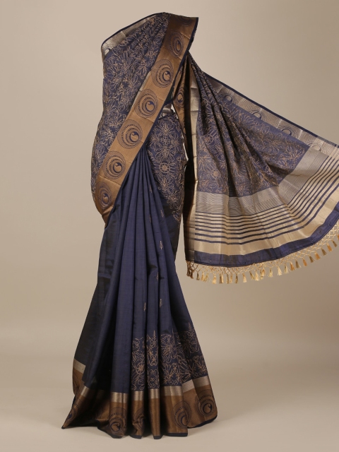

Pothys Navy Blue Printed Jute Silk Saree