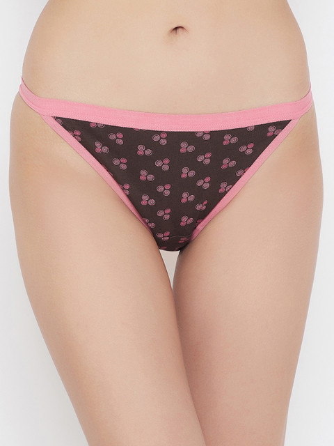 

Clovia Women Brown & Pink Printed Low-Rise Bikini Briefs-PN3169G06