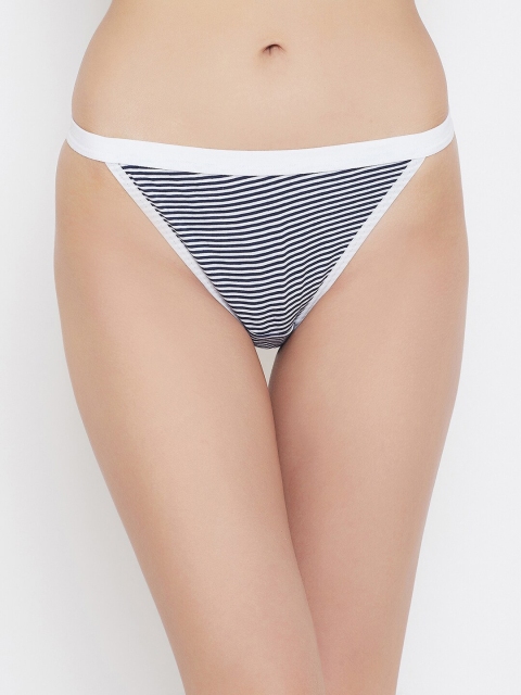 

Clovia Women Navy Blue & White Striped Bikini Briefs PN3169G08XXL
