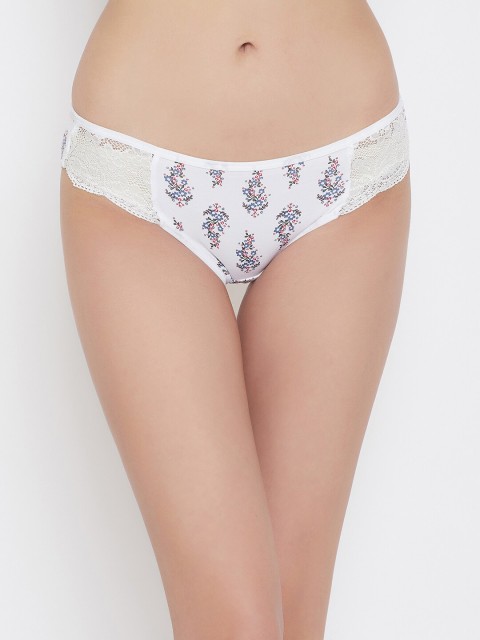 

Clovia Women White & Blue Printed Lace Bikini Briefs-PN3298I18