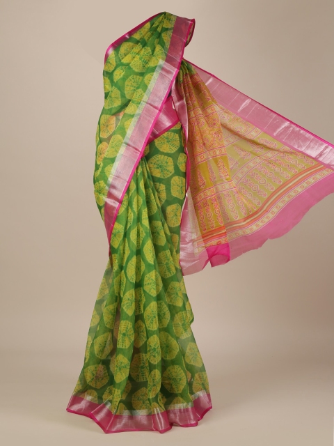 

Pothys Green Printed Jute Silk Saree