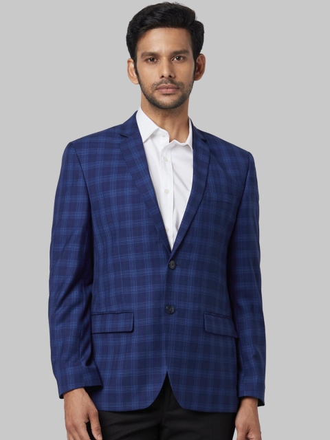 

Park Avenue Men Blue Checked Single-Breasted Formal Blazer