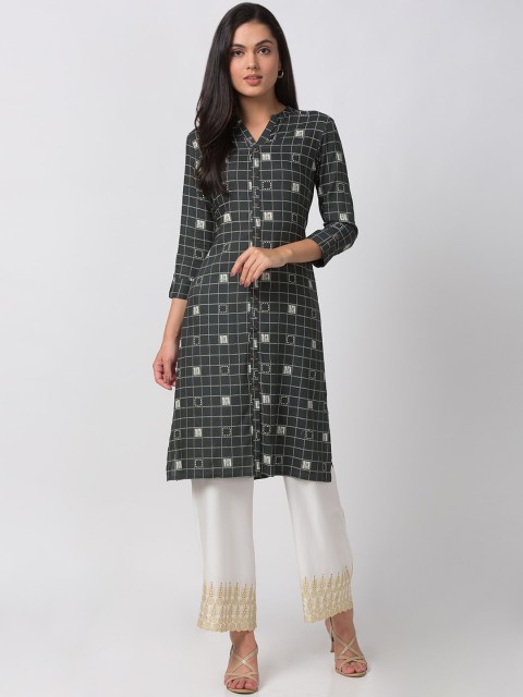

Ethnicity Women Green Printed A-Line Kurta