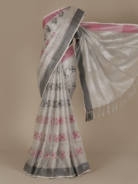 

Pothys Silver-Toned Woven Design Pure Linen Saree