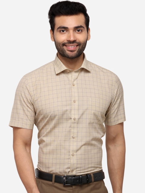 

Greenfibre Men Cream-Coloured & Blue Regular Fit Checked Formal Shirt