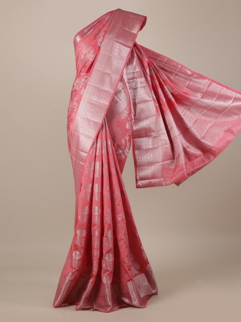 

Pothys Pink & Silver-Toned Jute Silk Woven Design Saree