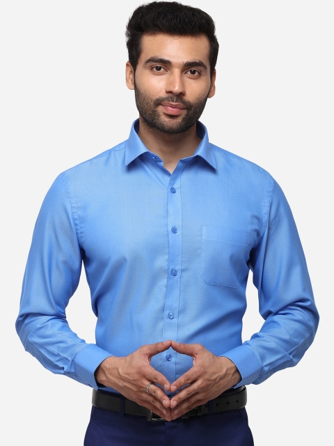 Greenfibre Men Blue Regular Fit Solid Formal Shirt