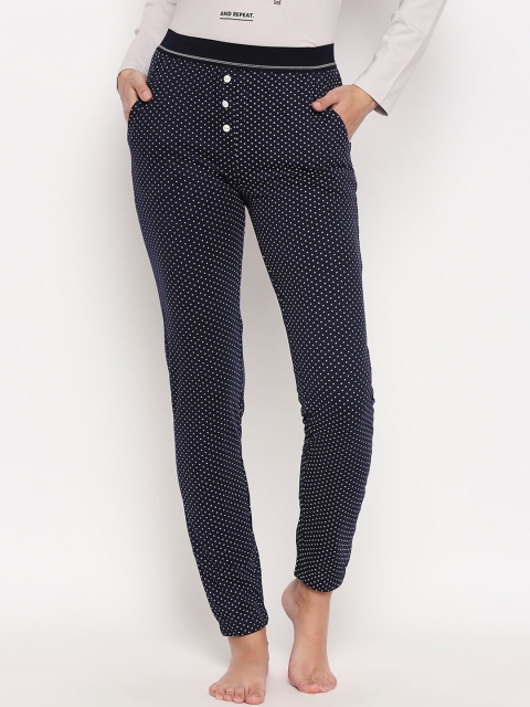 XIN Women Navy Blue & White Printed Lounge Pants