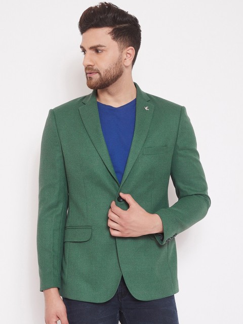 

Canary London Men Green Solid Single-Breasted Slim-Fit Woollen Casual Blazer