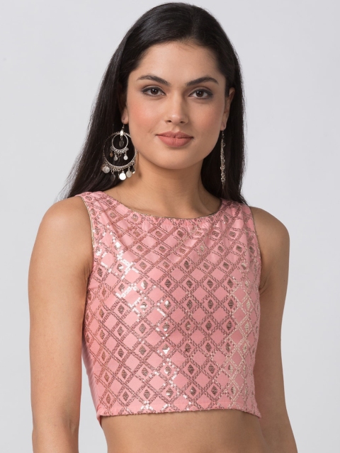 

Ethnicity Women Pink Embellished Crop Top