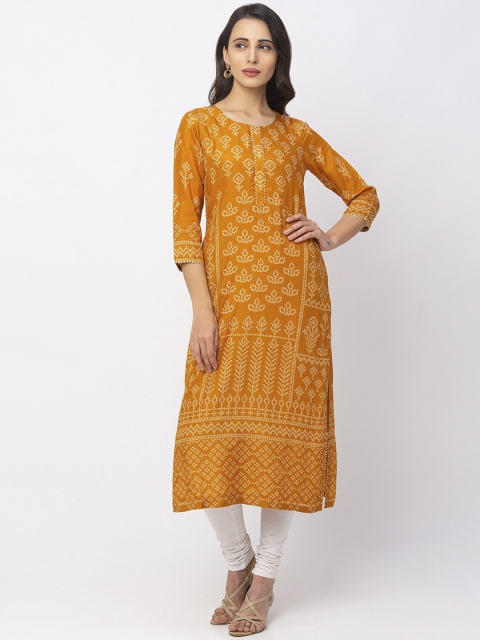 

TANKHI Women Yellow & White Printed Straight Kurta