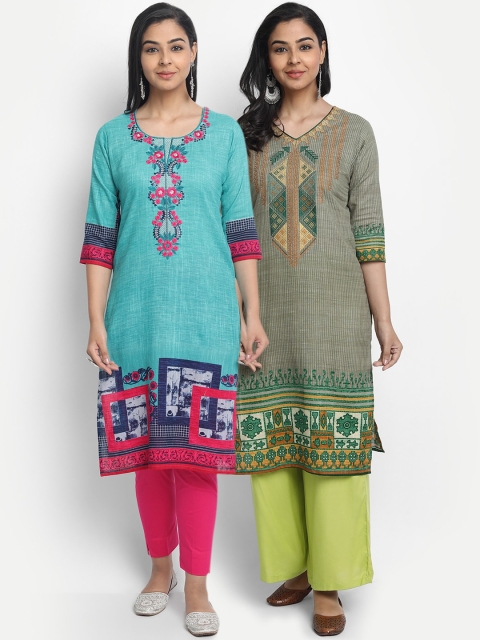 

7Threads Women Multicoloured Set of 2 Yoke Design Straight Kurta, Multi