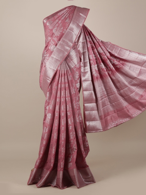 

Pothys Pink & Silver-Toned Jute Silk Woven Design Saree