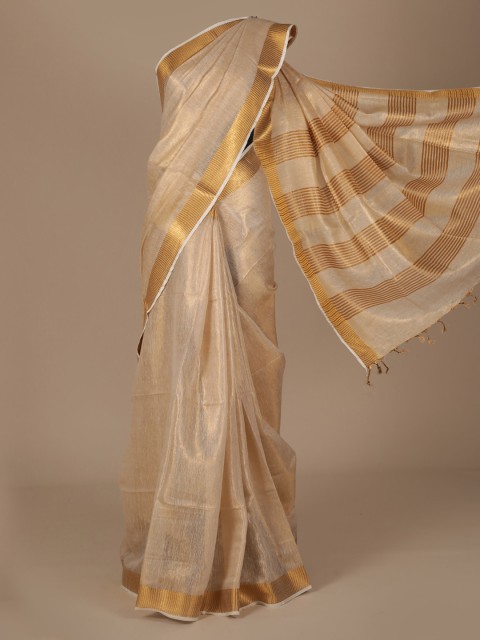 

Pothys Beige Solid Pure Linen Saree