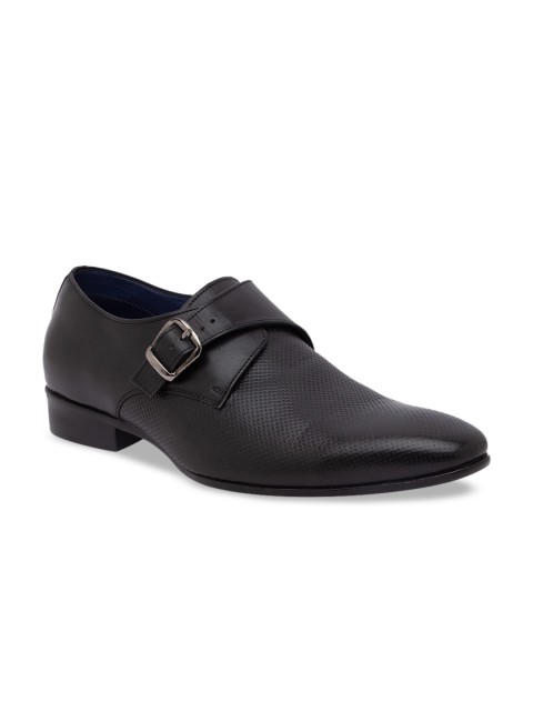 

Regal Men Black Textured Leather Formal Monks