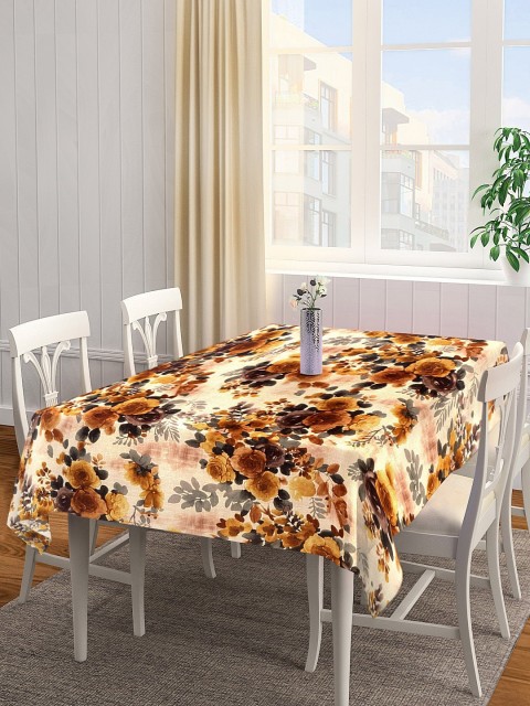 

KLOTTHE Beige & Brown Floral Printed Rectangle Table Cover