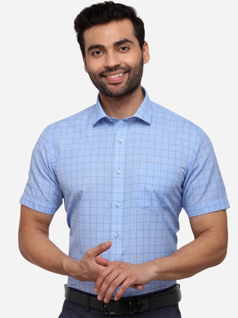 

Greenfibre Men Blue Regular Fit Checked Formal Shirt