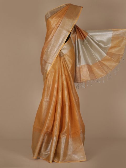 

Pothys Mustard Yellow Solid Pure Linen Saree
