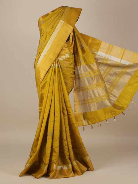 

Pothys Olive Green Printed Jute Silk Saree