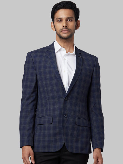 

Park Avenue Men Blue & Grey Checked Single-Breasted Formal Blazer