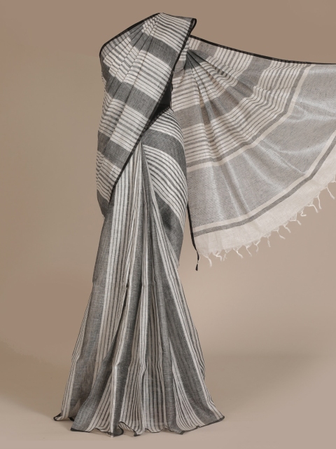 

Pothys Grey & White Pure Linen Striped Saree