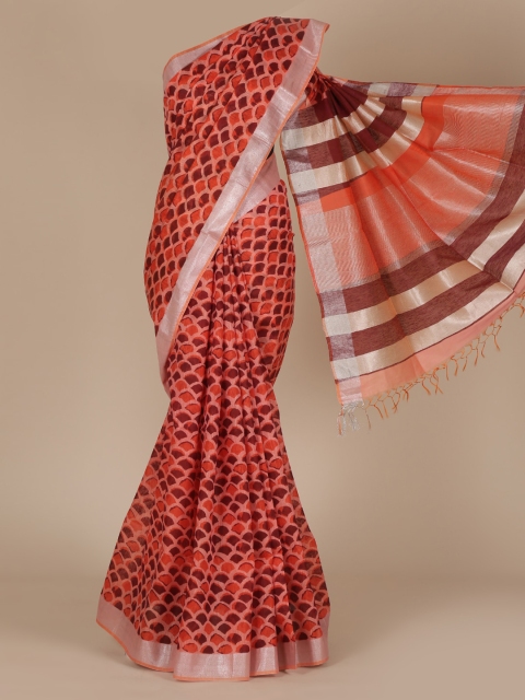

Pothys Peach-Coloured Woven Design Pure Linen Saree