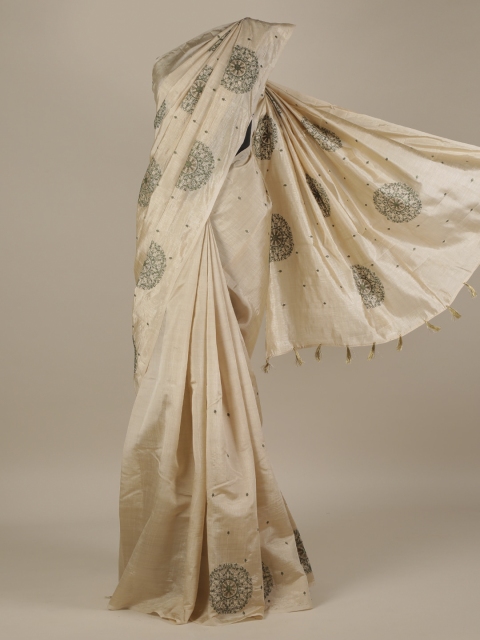 

Pothys Cream-Coloured Woven Design Jute Silk Saree