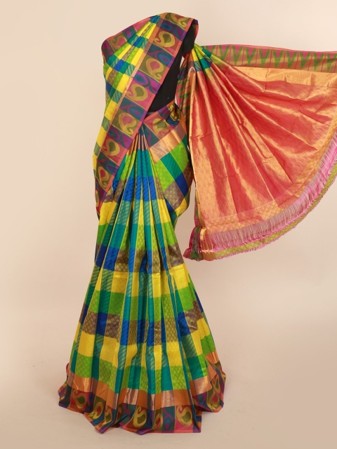 

Pothys Multicoloured Pure Silk Checked Kanjeevaram Saree, Multi