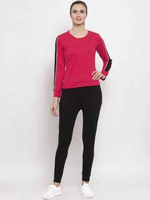 

Boston Club Women Pink & Black Solid Tracksuit