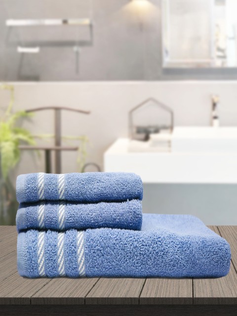 

Trident Unisex Set of 3 Blue & White Solid 380 GSM Towel Set